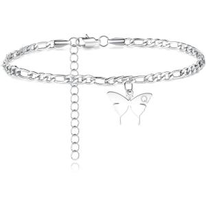 imageTONY ampamp SANDY Ankle Bracelets for Women  Initial Butterfly Anklet for Women Stainless Steel Figaro Chain Summer Beach Waterproof Foot Jewelry Gifts GoldSilverQ  Silver