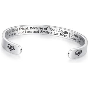 imageTONY ampamp SANDY Cuff Bracelets for Women Teen Girls Best Friend Sister Mom Daughter Granddaughter Cousin Personalized Birthday Mothers Day Christmas Easter Gifts for Teens Girls Women Jewelry0  Friend Gifts To my best friend  because of you  I laugh a little harderI love you