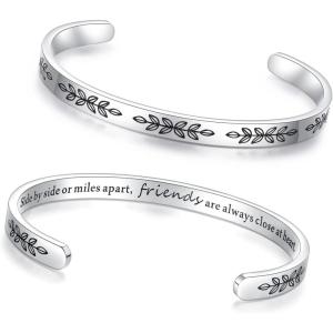 imageTONY ampamp SANDY Cuff Bracelets for Women Teen Girls Best Friend Sister Mom Daughter Granddaughter Cousin Personalized Birthday Mothers Day Christmas Easter Gifts for Teens Girls Women Jewelry0  Friend Gifts  A  Side by side or miles apart  friends are always close at heart