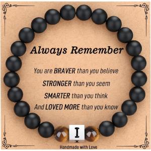 imageTONY ampamp SANDY Initial Bracelet for Men Teen Boys Graduation Gifts for Him Personalized AZ Letter Natural Stone Black Onyx Tiger Eye Beads Bracelet JewelryI