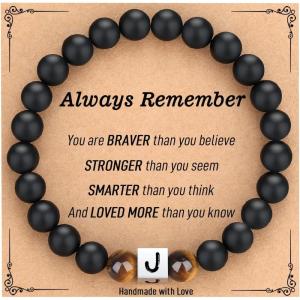 imageTONY ampamp SANDY Initial Bracelet for Men Teen Boys Graduation Gifts for Him Personalized AZ Letter Natural Stone Black Onyx Tiger Eye Beads Bracelet JewelryJ