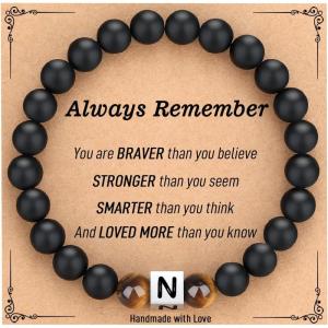 imageTONY ampamp SANDY Initial Bracelet for Men Teen Boys Graduation Gifts for Him Personalized AZ Letter Natural Stone Black Onyx Tiger Eye Beads Bracelet JewelryN
