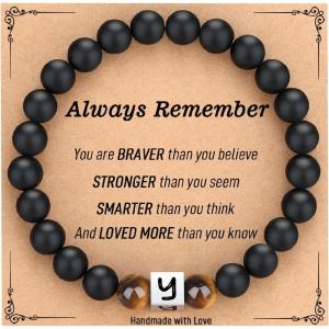 imageTONY ampamp SANDY Initial Bracelet for Men Teen Boys Graduation Gifts for Him Personalized AZ Letter Natural Stone Black Onyx Tiger Eye Beads Bracelet JewelryY