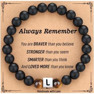 imageTONY ampamp SANDY Initial Bracelet for Men Teen Boys Graduation Gifts for Him Personalized AZ Letter Natural Stone Black Onyx Tiger Eye Beads Bracelet JewelryL