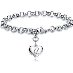 imageTONY ampamp SANDY Initial Charm Bracelets for Girls Women Stainless Steel AZ Bracelet Personalized Gifts Birthday Graduation Easter Stocking Stuffers for Teens Girls Jewelry Various DesignQ  Heart