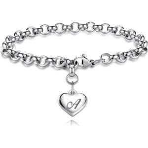 imageTONY ampamp SANDY Initial Charm Bracelets for Girls Women Stainless Steel AZ Bracelet Personalized Gifts Birthday Graduation Easter Stocking Stuffers for Teens Girls Jewelry Various DesignA  Heart