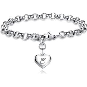 imageTONY ampamp SANDY Initial Charm Bracelets for Girls Women Stainless Steel AZ Bracelet Personalized Gifts Birthday Graduation Easter Stocking Stuffers for Teens Girls Jewelry Various DesignE  Heart