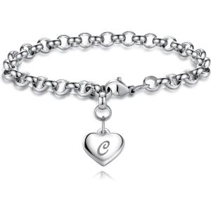 imageTONY ampamp SANDY Initial Charm Bracelets for Girls Women Stainless Steel AZ Bracelet Personalized Gifts Birthday Graduation Easter Stocking Stuffers for Teens Girls Jewelry Various DesignC  Heart
