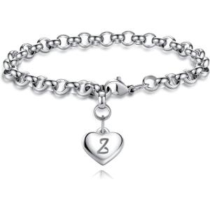 imageTONY ampamp SANDY Initial Charm Bracelets for Girls Women Stainless Steel AZ Bracelet Personalized Gifts Birthday Graduation Easter Stocking Stuffers for Teens Girls Jewelry Various DesignZ  Heart