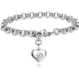 imageTONY ampamp SANDY Initial Charm Bracelets for Girls Women Stainless Steel AZ Bracelet Personalized Gifts Birthday Graduation Easter Stocking Stuffers for Teens Girls Jewelry Various DesignD  Heart