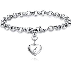 imageTONY ampamp SANDY Initial Charm Bracelets for Girls Women Stainless Steel AZ Bracelet Personalized Gifts Birthday Graduation Easter Stocking Stuffers for Teens Girls Jewelry Various DesignS  Heart