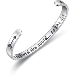 imageTONY ampamp SANDY Inspirational Bracelets for Women Teen Girls Personalized Gifts for Daughter Granddaughter Mom Sister Friends Stainless Steel Engraved Cuff Birthday Easter ChristmasA  She believed she could so she did