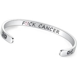 imageTONY ampamp SANDY Inspirational Bracelets for Women Teen Girls Personalized Gifts for Daughter Granddaughter Mom Sister Friends Stainless Steel Engraved Cuff Birthday Easter ChristmasA  Fck Cancer
