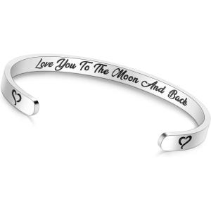 imageTONY ampamp SANDY Inspirational Bracelets for Women Teen Girls Personalized Gifts for Daughter Granddaughter Mom Sister Friends Stainless Steel Engraved Cuff Birthday Easter ChristmasA  Love you to the moon and back