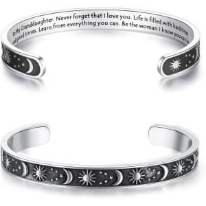 imageTONY ampamp SANDY Inspirational Bracelets for Women Teen Girls Personalized Gifts for Daughter Granddaughter Mom Sister Friends Stainless Steel Engraved Cuff Birthday Easter ChristmasA  Granddaughter Gifts  Sun  Moon  Never forget that I love you