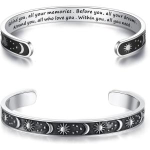 imageTONY ampamp SANDY Inspirational Bracelets for Women Teen Girls Personalized Gifts for Daughter Granddaughter Mom Sister Friends Stainless Steel Engraved Cuff Birthday Easter ChristmasA  Graduation Gifts  Sun  Moon  Behind you  all your memories Before you  all your dreams
