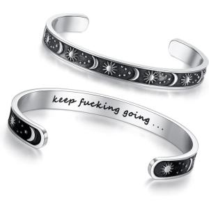 imageTONY ampamp SANDY Inspirational Bracelets for Women Teen Girls Personalized Gifts for Daughter Granddaughter Mom Sister Friends Stainless Steel Engraved Cuff Birthday Easter ChristmasKeep going  Sun  Moon