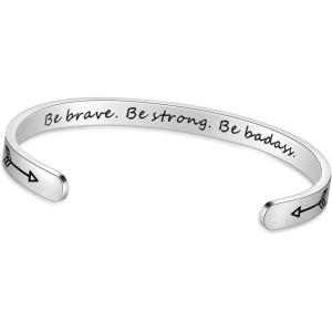 imageTONY ampamp SANDY Inspirational Bracelets for Women Teen Girls Personalized Gifts for Daughter Granddaughter Mom Sister Friends Stainless Steel Engraved Cuff Birthday Easter ChristmasA  Be brave be strong be badass