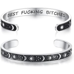 imageTONY ampamp SANDY Inspirational Bracelets for Women Teen Girls Personalized Gifts for Daughter Granddaughter Mom Sister Friends Stainless Steel Engraved Cuff Birthday Easter ChristmasA  Friends Gifts  Sun Moon  Best fcking Bitches