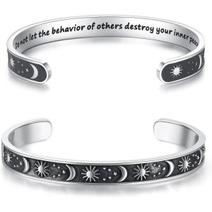 imageTONY ampamp SANDY Inspirational Bracelets for Women Teen Girls Personalized Gifts for Daughter Granddaughter Mom Sister Friends Stainless Steel Engraved Cuff Birthday Easter ChristmasSun  Moon  Do not let the behavior of others destroy your inner peace