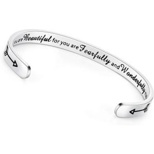 imageTONY ampamp SANDY Inspirational Bracelets for Women Teen Girls Personalized Gifts for Daughter Granddaughter Mom Sister Friends Stainless Steel Engraved Cuff Birthday Easter ChristmasA  Christian Gifts  You are beautiful for you are fearfully and wonderfully made