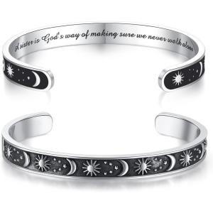 imageTONY ampamp SANDY Inspirational Bracelets for Women Teen Girls Personalized Gifts for Daughter Granddaughter Mom Sister Friends Stainless Steel Engraved Cuff Birthday Easter ChristmasA  Sister Gifts  Sun  Moon  A sister is gods way of making sure we never walk alone