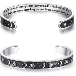 imageTONY ampamp SANDY Inspirational Bracelets for Women Teen Girls Personalized Gifts for Daughter Granddaughter Mom Sister Friends Stainless Steel Engraved Cuff Birthday Easter ChristmasA  Daughter Gifts  Sun  Moon  Never forget that I love you