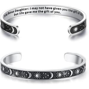 imageTONY ampamp SANDY Inspirational Bracelets for Women Teen Girls Personalized Gifts for Daughter Granddaughter Mom Sister Friends Stainless Steel Engraved Cuff Birthday Easter ChristmasA  Bonus Daughter Gifts  Sun  Moon  I may not have given you the gift of life