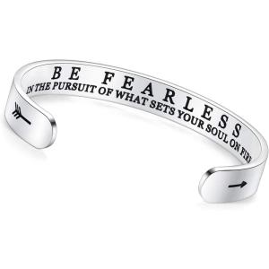 imageTONY ampamp SANDY Inspirational Bracelets for Women Teen Girls Personalized Gifts for Daughter Granddaughter Mom Sister Friends Stainless Steel Engraved Cuff Birthday Easter ChristmasA  Graduation Gifts  Be fearless
