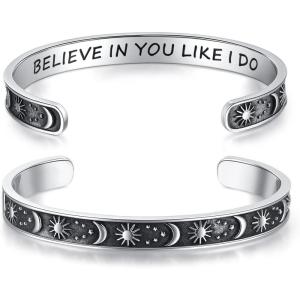imageTONY ampamp SANDY Inspirational Bracelets for Women Teen Girls Personalized Gifts for Daughter Granddaughter Mom Sister Friends Stainless Steel Engraved Cuff Birthday Easter ChristmasA  Sun  Moon  Believe in you like i do