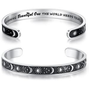 imageTONY ampamp SANDY Inspirational Bracelets for Women Teen Girls Personalized Gifts for Daughter Granddaughter Mom Sister Friends Stainless Steel Engraved Cuff Birthday Easter ChristmasA  Sun  Moon  Keep shining beautiful one the world needs your light