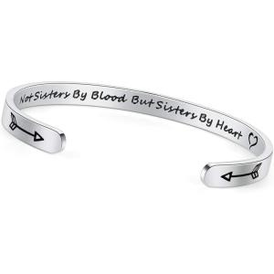 imageTONY ampamp SANDY Inspirational Bracelets for Women Teen Girls Personalized Gifts for Daughter Granddaughter Mom Sister Friends Stainless Steel Engraved Cuff Birthday Easter ChristmasA  Sister Gift  Not sisters by blood but sisters by heart