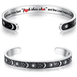 imageTONY ampamp SANDY Inspirational Bracelets for Women Teen Girls Personalized Gifts for Daughter Granddaughter Mom Sister Friends Stainless Steel Engraved Cuff Birthday Easter ChristmasA  Sun  Moon  A wise woman once said