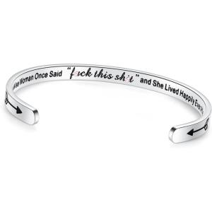 imageTONY ampamp SANDY Inspirational Bracelets for Women Teen Girls Personalized Gifts for Daughter Granddaughter Mom Sister Friends Stainless Steel Engraved Cuff Birthday Easter ChristmasA Wise Woman Once Said fk This st and she Lived Happily Ever After