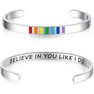 imageTONY ampamp SANDY Inspirational Bracelets for Women Teen Girls Personalized Gifts for Daughter Granddaughter Mom Sister Friends Stainless Steel Engraved Cuff Birthday Easter ChristmasBelieve in you like I do  Rainbow Cuff