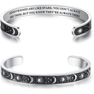 imageTONY ampamp SANDY Inspirational Bracelets for Women Teen Girls Personalized Gifts for Daughter Granddaughter Mom Sister Friends Stainless Steel Engraved Cuff Birthday Easter ChristmasA  Sun  Moon  Good friends are like stars Friend Gifts