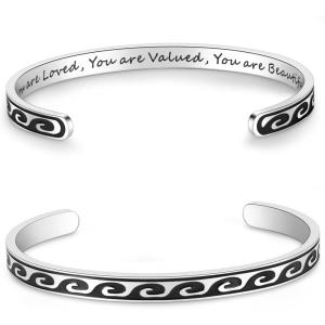 imageTONY ampamp SANDY Inspirational Bracelets for Women Teen Girls Personalized Gifts for Daughter Granddaughter Mom Sister Friends Stainless Steel Engraved Cuff Birthday Easter ChristmasA  Wave Bracelet  You are loved you are valued 