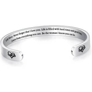 imageTONY ampamp SANDY Inspirational Bracelets for Women Teen Girls Personalized Gifts for Daughter Granddaughter Mom Sister Friends Stainless Steel Engraved Cuff Birthday Easter ChristmasA  Niece Gifts  Never forget that I love youBe the woman I know you can be