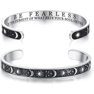 imageTONY ampamp SANDY Inspirational Bracelets for Women Teen Girls Personalized Gifts for Daughter Granddaughter Mom Sister Friends Stainless Steel Engraved Cuff Birthday Easter ChristmasA  Sun  Moon  Be fearless in the pursuit of what sets your soul on fire
