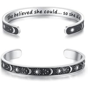 imageTONY ampamp SANDY Inspirational Bracelets for Women Teen Girls Personalized Gifts for Daughter Granddaughter Mom Sister Friends Stainless Steel Engraved Cuff Birthday Easter ChristmasA  Sun  Moon  She believed she could so she did