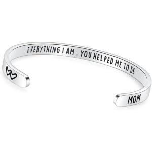 imageTONY ampamp SANDY Inspirational Bracelets for Women Teen Girls Personalized Gifts for Daughter Granddaughter Mom Sister Friends Stainless Steel Engraved Cuff Birthday Easter ChristmasA  Mom Gifts  Everything I am you helped me to be