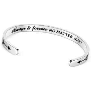 imageTONY ampamp SANDY Inspirational Bracelets for Women Teen Girls Personalized Gifts for Daughter Granddaughter Mom Sister Friends Stainless Steel Engraved Cuff Birthday Easter ChristmasAlways and forever no matter what