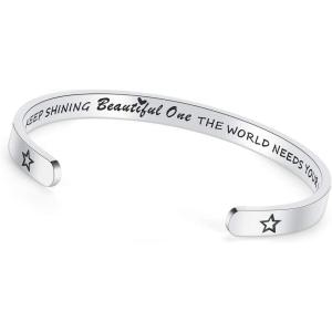 imageTONY ampamp SANDY Inspirational Bracelets for Women Teen Girls Personalized Gifts for Daughter Granddaughter Mom Sister Friends Stainless Steel Engraved Cuff Birthday Easter ChristmasA  Keep shining beautiful one the world needs your light