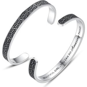 imageTONY ampamp SANDY Inspirational Bracelets for Women Teen Girls Personalized Gifts for Daughter Granddaughter Mom Sister Friends Stainless Steel Engraved Cuff Birthday Easter ChristmasA  Celtic Knot  Beautiful girl you can do amazing things