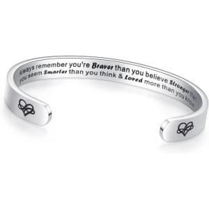 imageTONY ampamp SANDY Inspirational Bracelets for Women Teen Girls Personalized Gifts for Daughter Granddaughter Mom Sister Friends Stainless Steel Engraved Cuff Birthday Easter ChristmasA  Always remember youre braver than you believe stronger than  loved more than you know