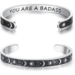 imageTONY ampamp SANDY Inspirational Bracelets for Women Teen Girls Personalized Gifts for Daughter Granddaughter Mom Sister Friends Stainless Steel Engraved Cuff Birthday Easter ChristmasA  Sun  Moon  You are a badass