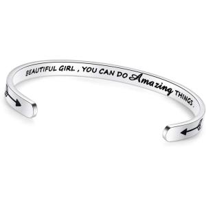 imageTONY ampamp SANDY Inspirational Bracelets for Women Teen Girls Personalized Gifts for Daughter Granddaughter Mom Sister Friends Stainless Steel Engraved Cuff Birthday Easter Christmas0  Beautiful girl  you can do amazing things