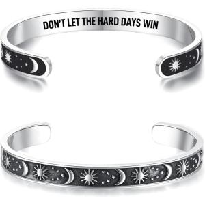 imageTONY ampamp SANDY Inspirational Bracelets for Women Teen Girls Personalized Gifts for Daughter Granddaughter Mom Sister Friends Stainless Steel Engraved Cuff Birthday Easter ChristmasA  Sun  Moon  Dont let the hard days win