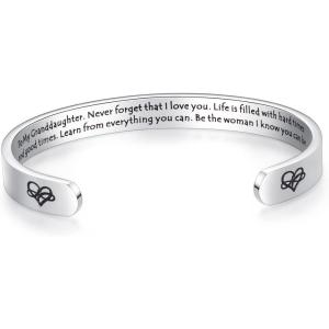 imageTONY ampamp SANDY Inspirational Bracelets for Women Teen Girls Personalized Gifts for Daughter Granddaughter Mom Sister Friends Stainless Steel Engraved Cuff Birthday Easter ChristmasA  Granddaughter Gifts  Never forget that I love youBe the woman I know you can be