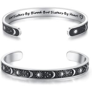 imageTONY ampamp SANDY Inspirational Bracelets for Women Teen Girls Personalized Gifts for Daughter Granddaughter Mom Sister Friends Stainless Steel Engraved Cuff Birthday Easter ChristmasA  Sister Gifts  Sun  Moon  Not sisters by blood but sisters by heart